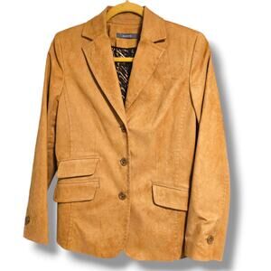 Liz Claiborne Faux Suede Jacket Blazer Lined Casual Vintage Single Breasted Tan
